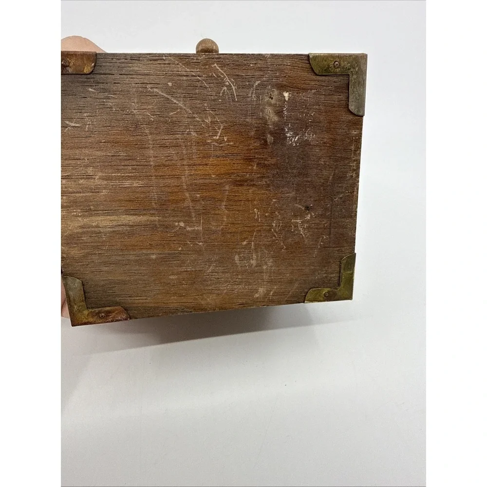 Vintage MCM 6 Coasters Set Wood Metal Cork Mid Century Modern Stacking 4